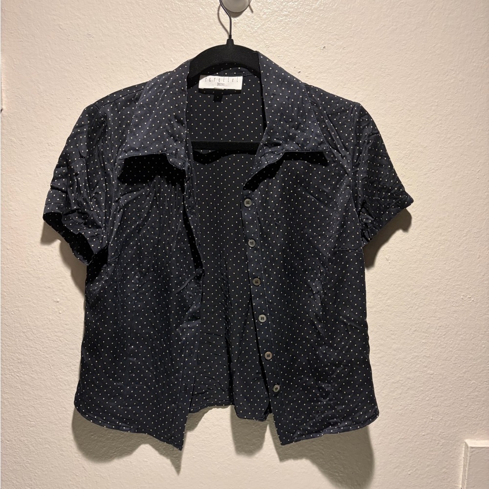 Stylish Polka Dot Cropped Button-Down Shirt